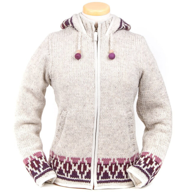 Women's Handmade Fair Isle Zip Hoody, 100% Wool, Fleece Lined