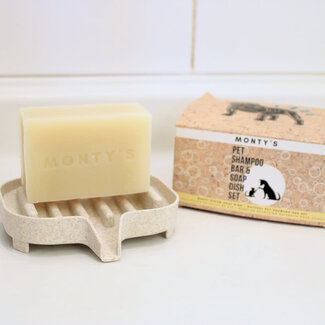 Monty's Bags Natural Pet Shampoo Bar + Wheat Straw Soap Dish Set