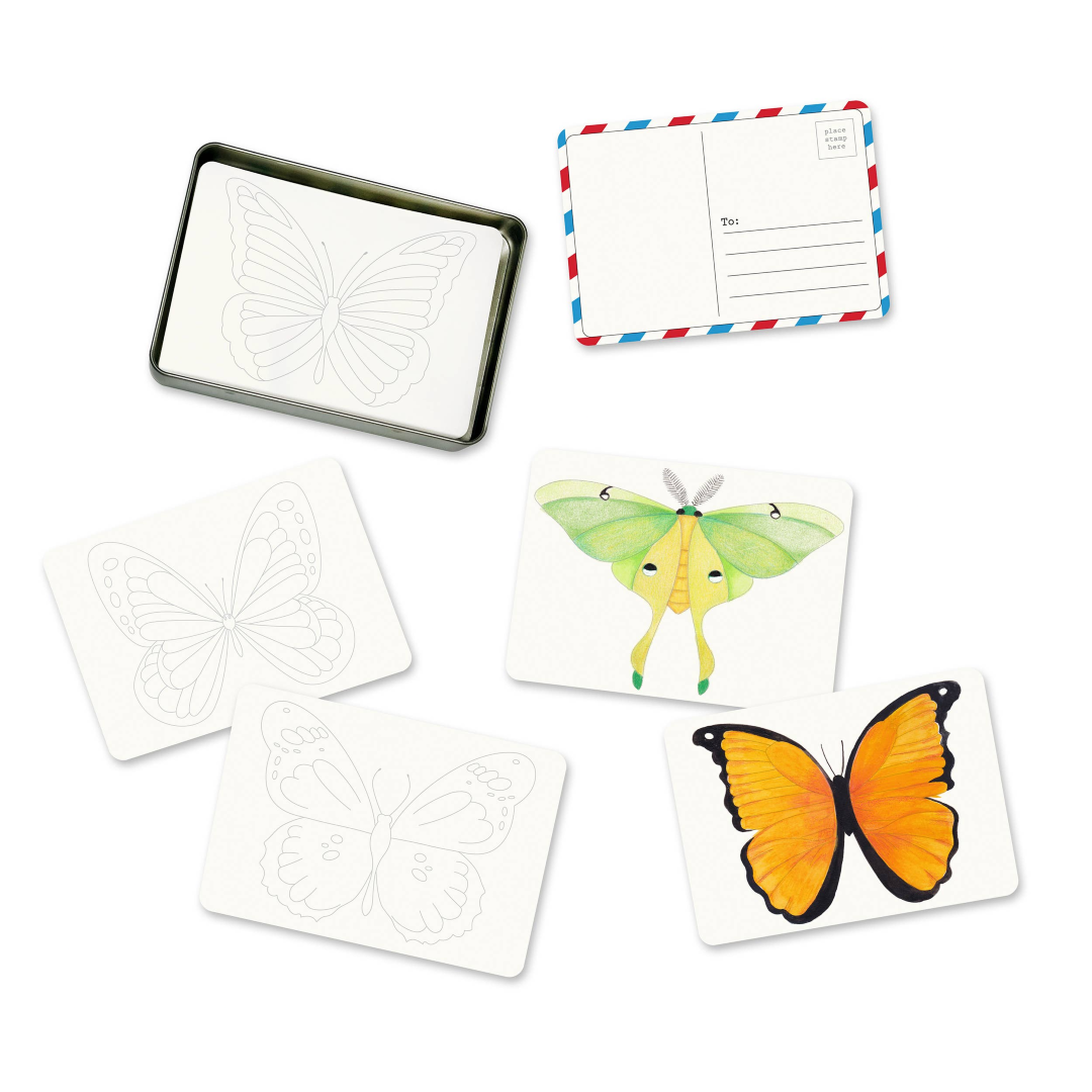 Elsewhere Coloring Postcards | 30-Card Art Set in Tin - Carbon Boutique