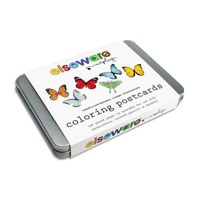 Elsewhere Coloring Postcards | 30-Card Art Set in Tin - Carbon Boutique