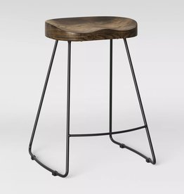 Low back wood and metal bar stool - dark brown/black