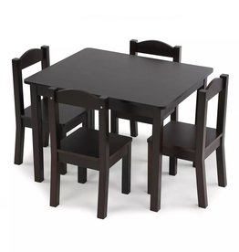 Kids Wooden Table with 4 Chairs - Dark Brown