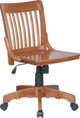 Pemberly Row Armless Office Chair with Wood Seat in Medium Fruitwood