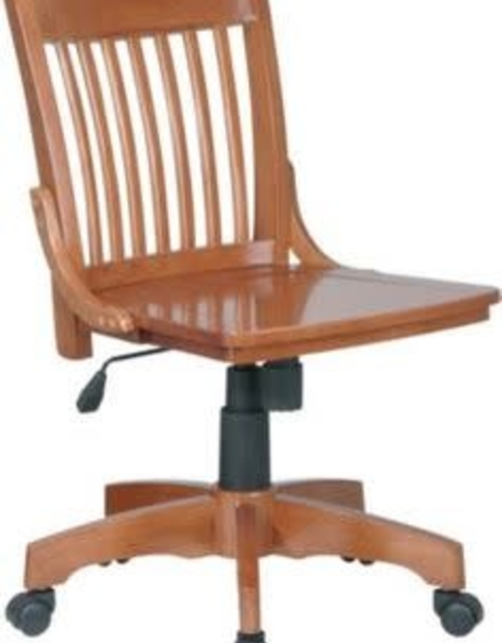 Pemberly Row Armless Office Chair with Wood Seat in Medium Fruitwood