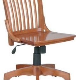 Pemberly Row Armless Office Chair with Wood Seat in Medium Fruitwood