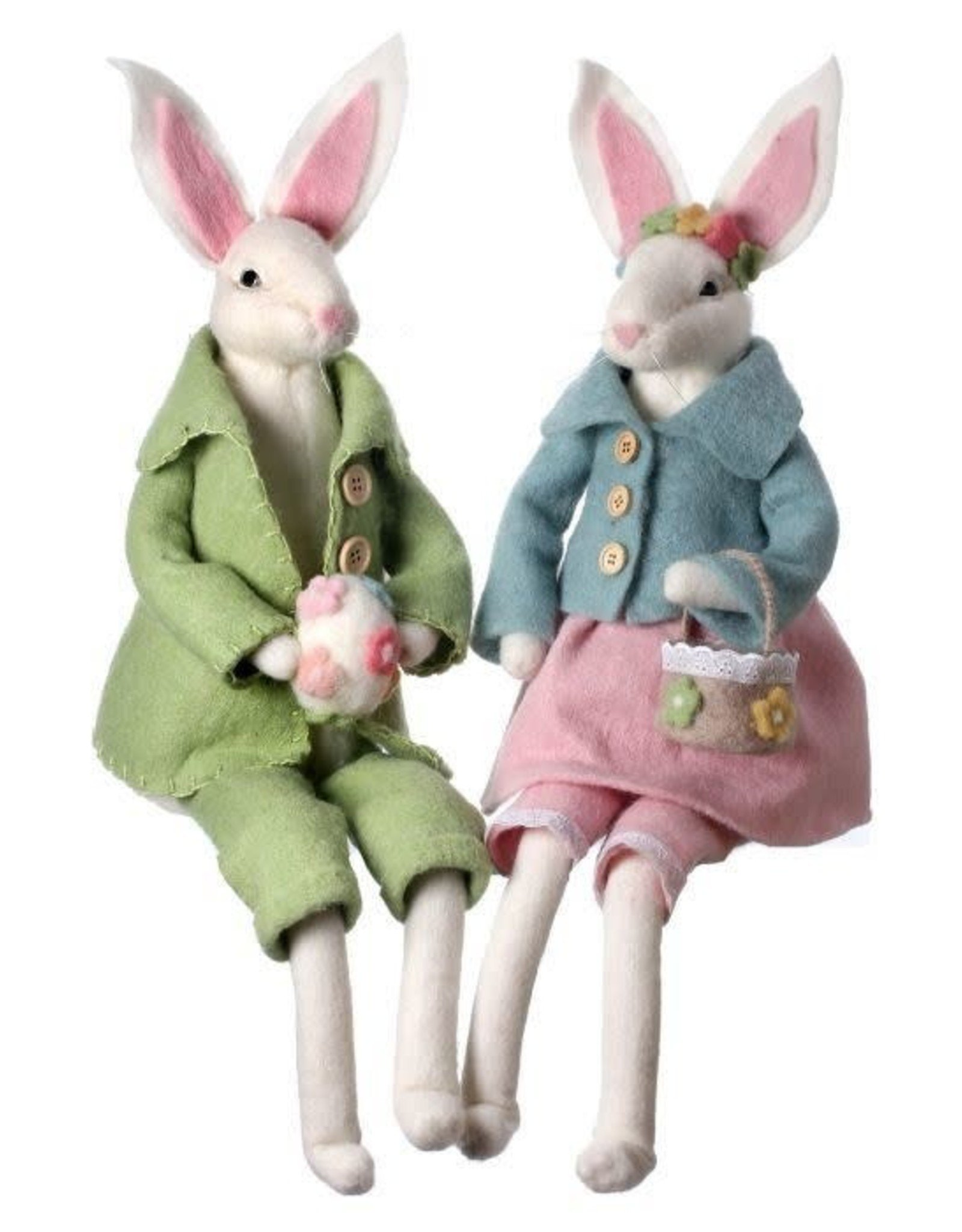 Wool Vintage Sitting Bunny Couple Figures by Valerie