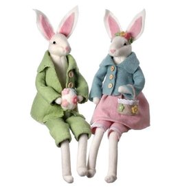 Wool Vintage Sitting Bunny Couple Figures by Valerie