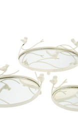 Set of 3 Mirrored Metal Trays w/ Bird Design by Valerie