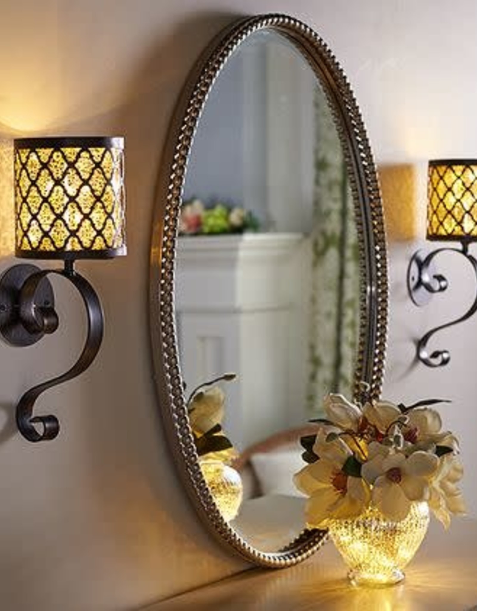 S/(2) 14" Metal Wall Sconces with Hurricanes and Microlights by Valerie