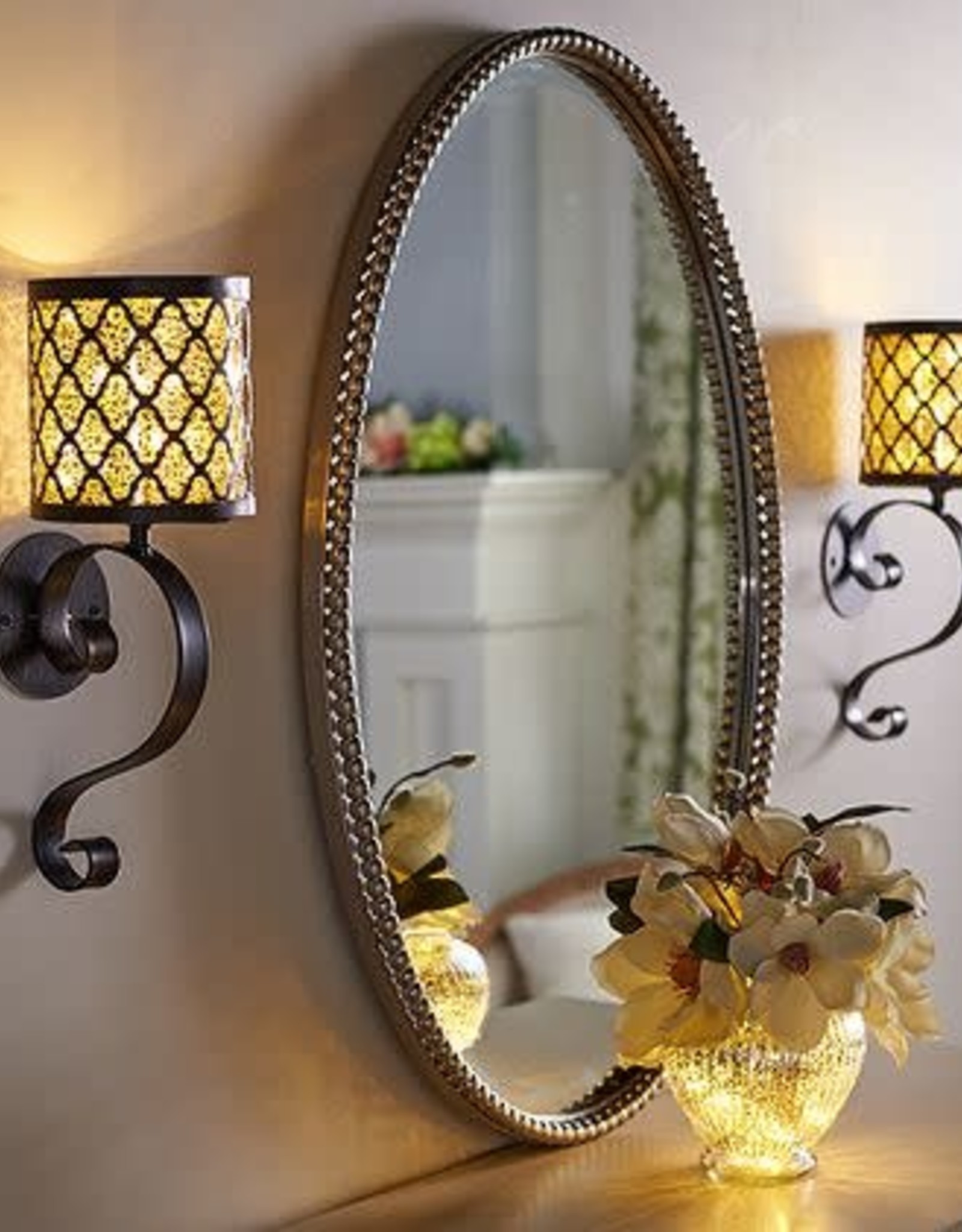 S/(2) 14" Metal Wall Sconces with Hurricanes and Microlights by Valerie