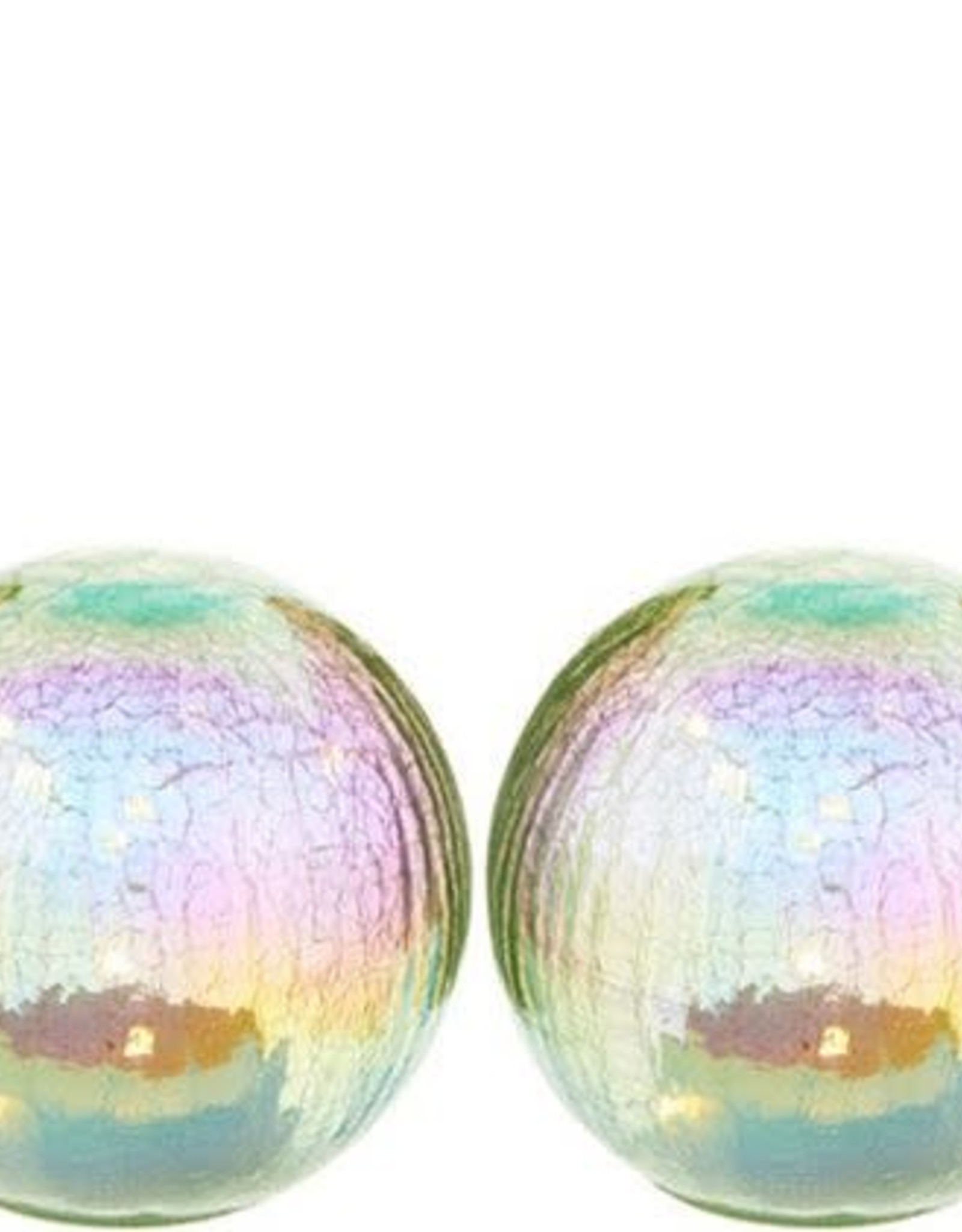 Set of (2)  Illuminated Iridescent Crackle Spheres w/Butterfly Sphere Holders by Valerie