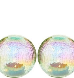 Set of (2)  Illuminated Iridescent Crackle Spheres w/Butterfly Sphere Holders by Valerie