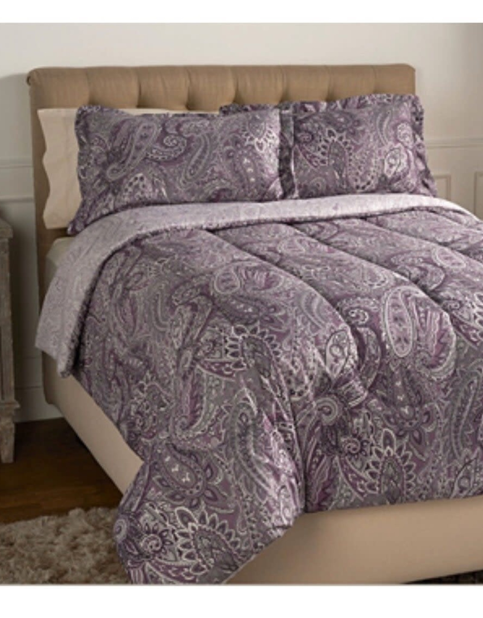 Purple, Teal, Green - Paisley Queen Size Reversible Comforter & Sham by Valerie