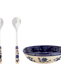 Temp-tations Floral Lace Basketweave Salad Bowl w/ Salad Servers