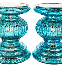 Set of 2 Lit Candle Holder Pedestals with Mirror Inserts by Valerie