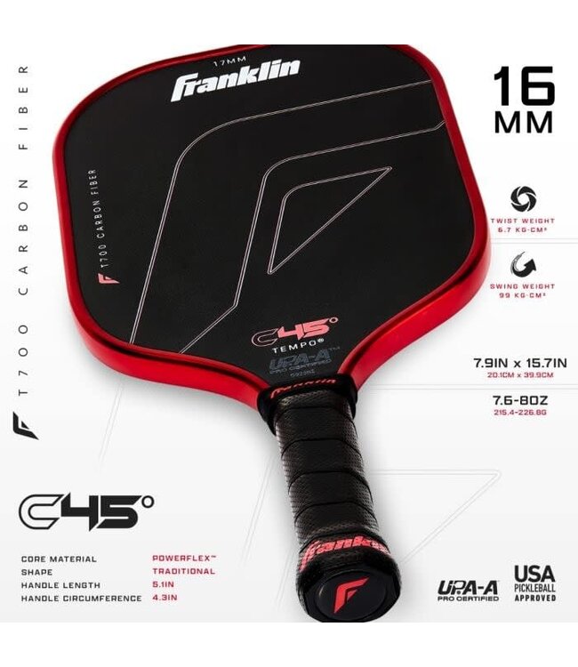 Franklin Sports Inc. C45 Paddle Tempo 16mm Red