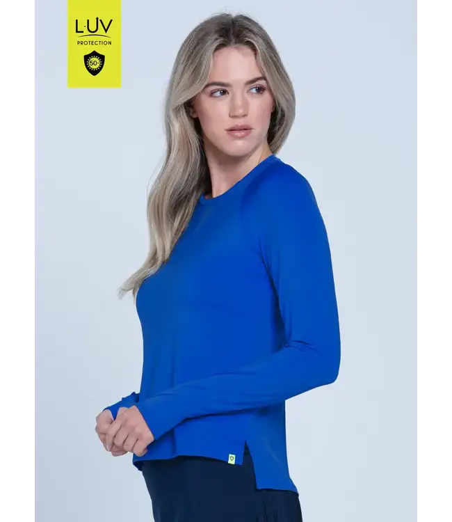 Lucky In Love High Low Breezy Long Sleeve Electric Blue