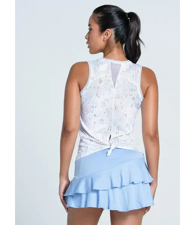 Lucky In Love Love Me Blue Tie Tank White