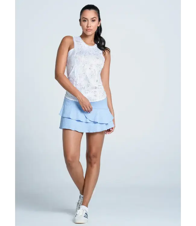 Lucky In Love Love Me Blue Tie Tank White