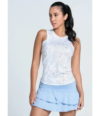 Lucky In Love Love Me Blue Tie Tank White