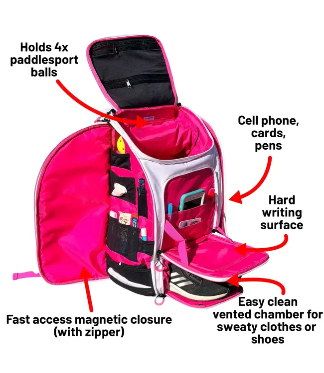 oktō Pro Elite Ultimate Paddle Sport Backpack White & Pink