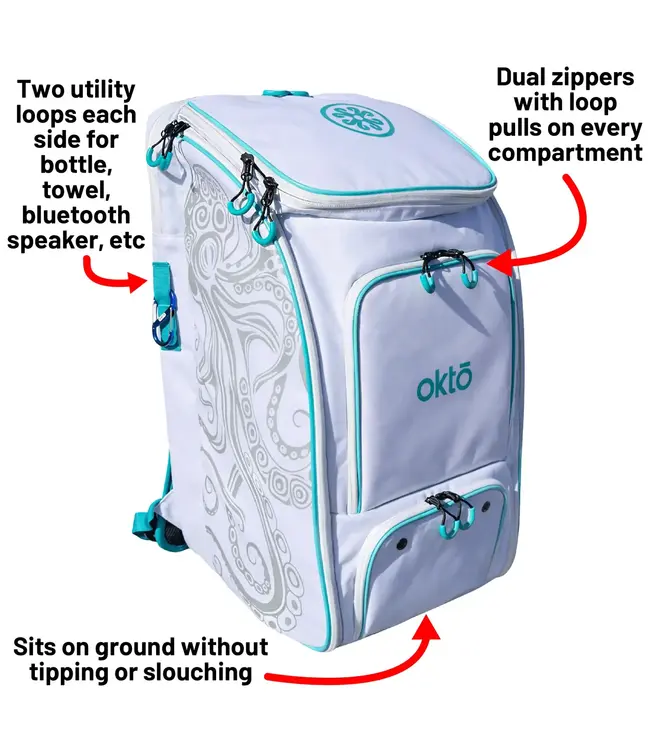 oktō Pro Elite Ultimate Paddle Sport Backpack White & Teal