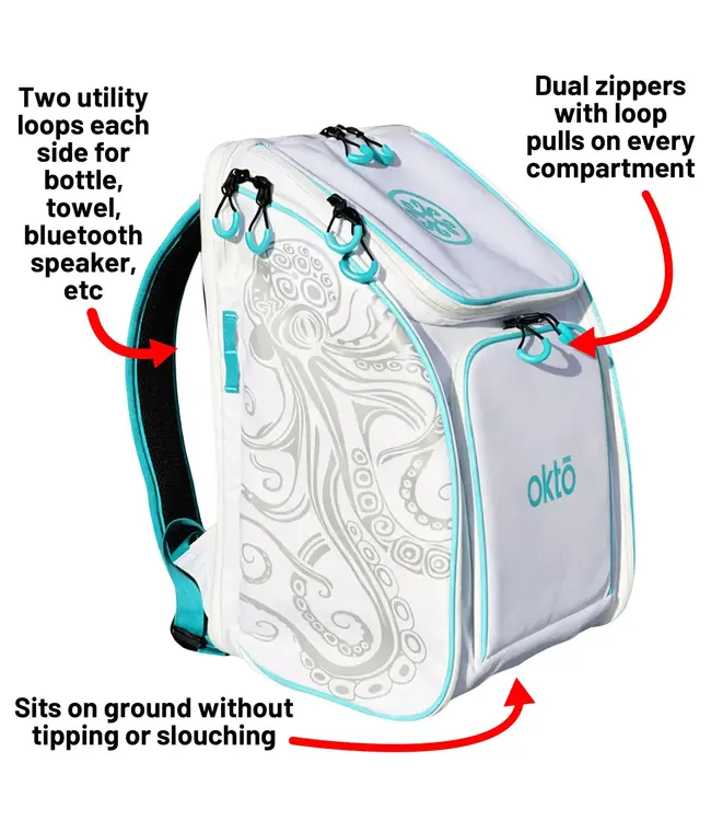 oktō Rec Lite Ultimate Paddle Sport Backpack White & Teal