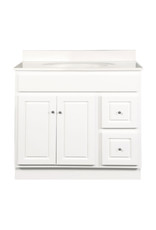 BKS Glossy White Vanity Cabinet 36"W x 21"D x 34 ½"H - 2 Doors, 2 Dra (R), Top Blank