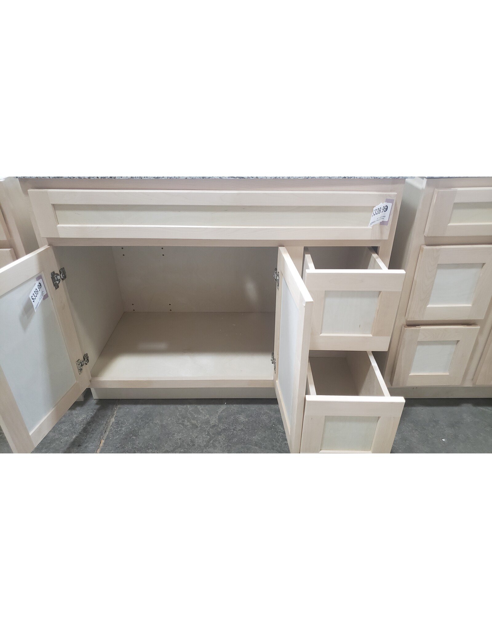 BKS Unfinished Shaker Vanity: 42"W x 21"D x 34 ½"H - 2 Doors, 2 Dra (R), Top Blank V4221D