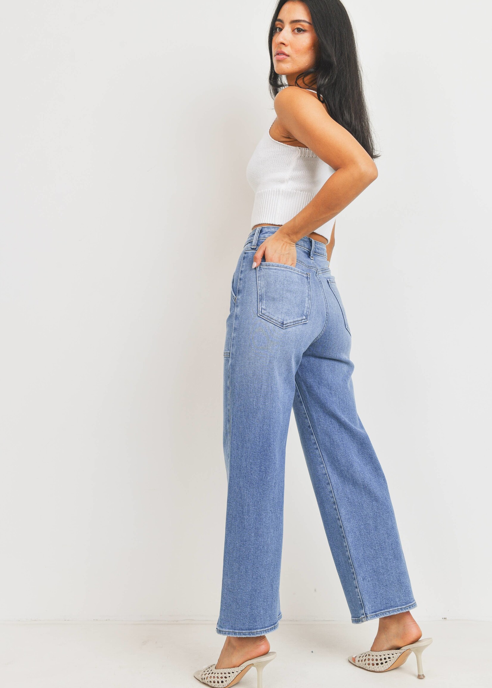 Just Black HR Cargo Pocket Wide Leg Jeans