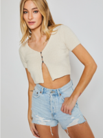 Pretty Garbage Button Front Cropped Sweater Top