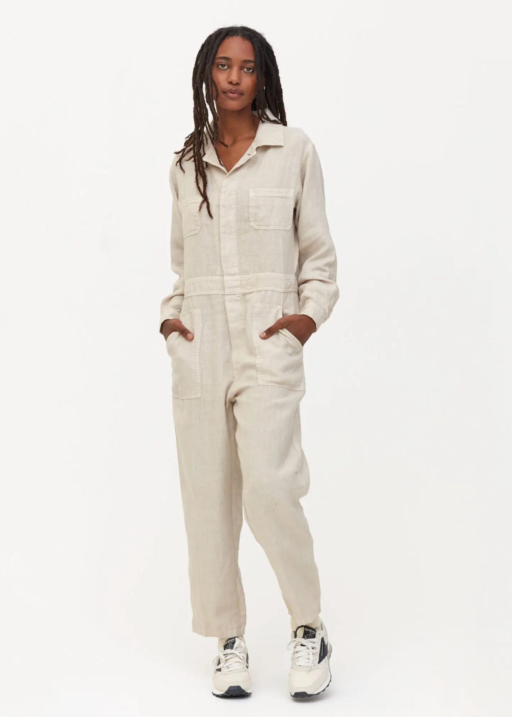 MATE THE LABEL Linen Long Sleeve Jumpsuit