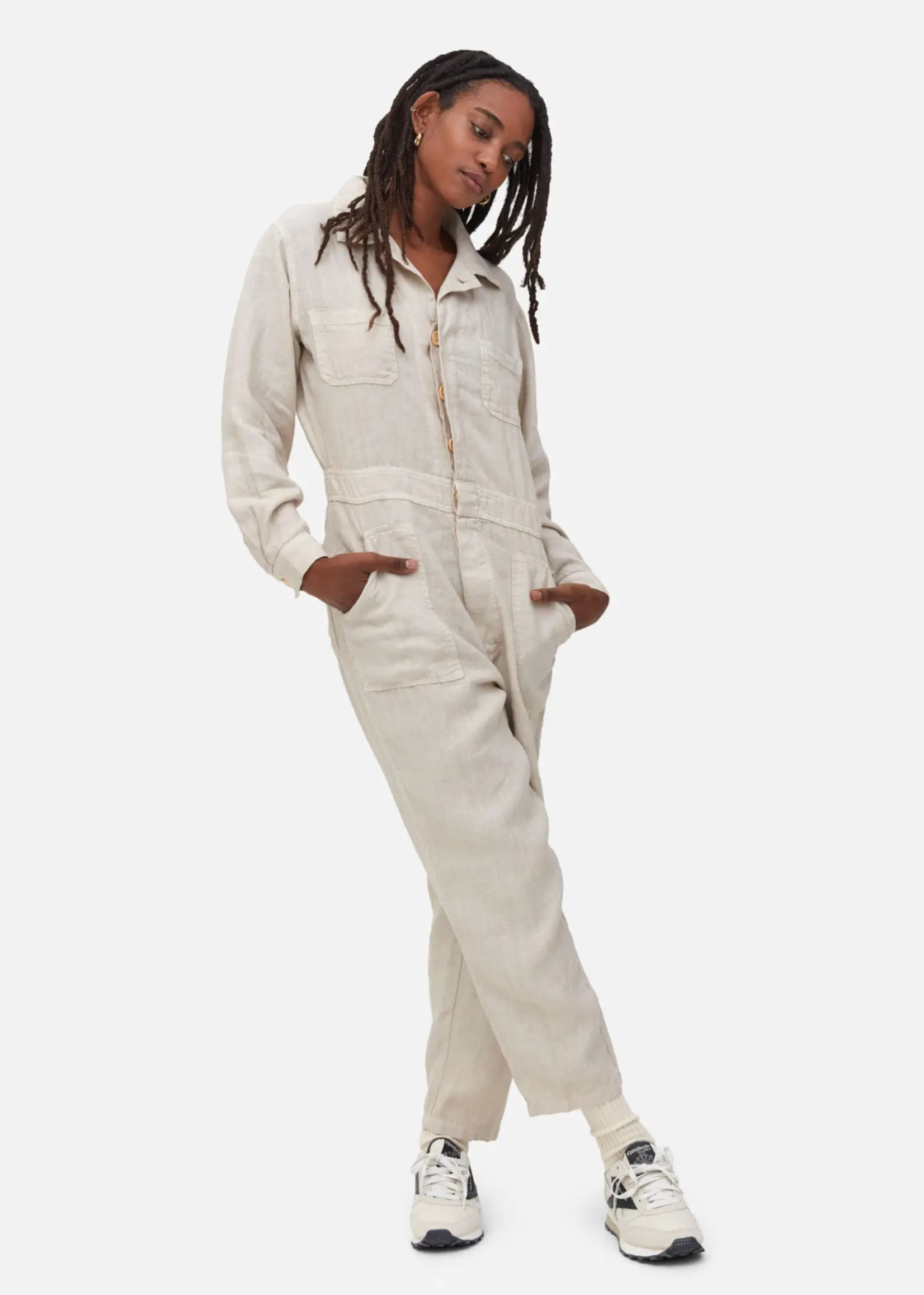 MATE THE LABEL Linen Long Sleeve Jumpsuit