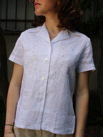 Peony Brand Vintage Hand Embroidered Linen SS  Blouse