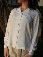 Peony Brand Vintage Color Embroidered Silk Blouse