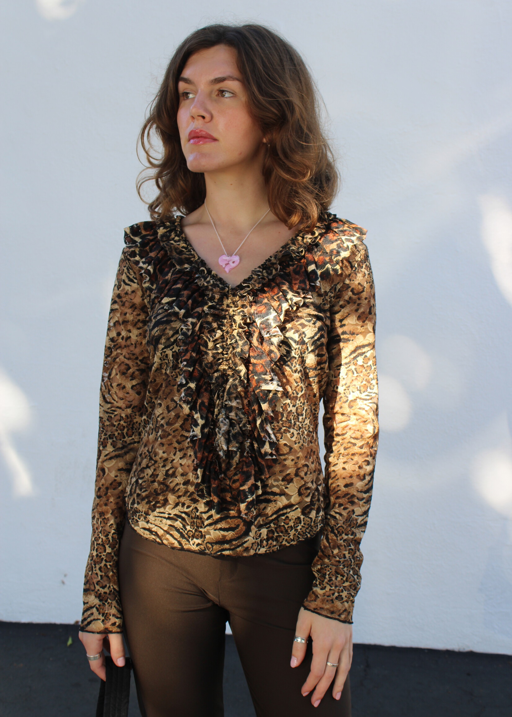 Margaret Cho Vintage MC Karen Kane Leopard Ruffle Blouse