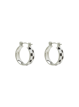 Pura Vida Pura Vida Checkerboard Silver Huggies | Black