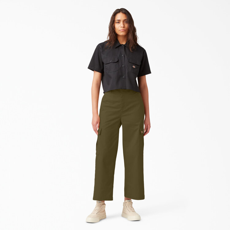 Dickies Dickies Womens Twill Crop Cargo Pant | Stonewashed Military Green