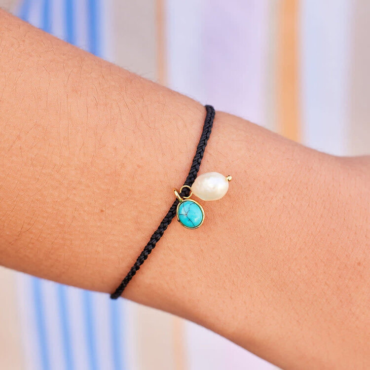 Pura Vida Pura Vida Pearl And Turquoise Gold Charm Bracelet | Black
