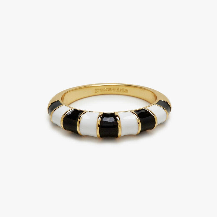 Pura Vida Pura Vida Striped Enamel Gold Ring | Black/White