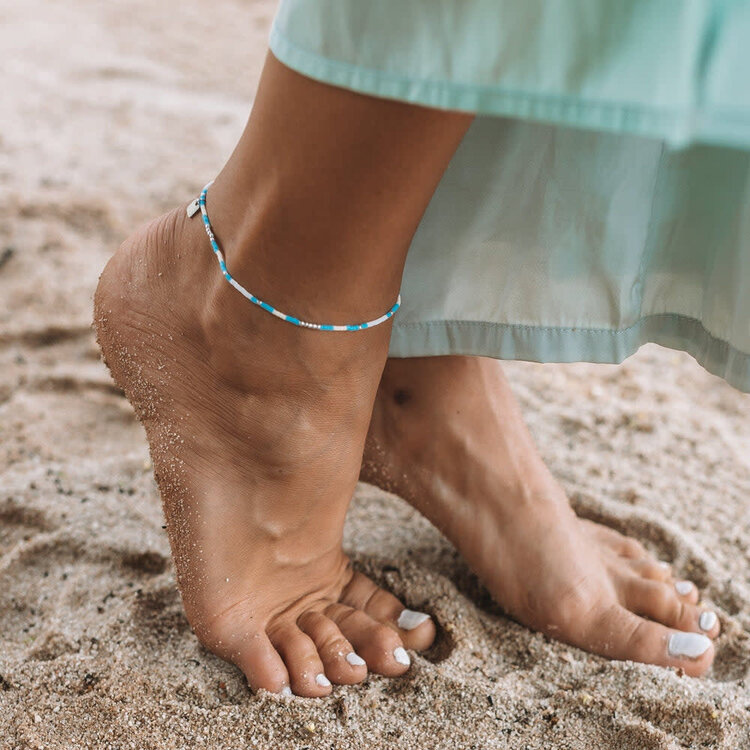 Pura Vida Pura Vida Ventura Stretch Bead Anklet | Silver