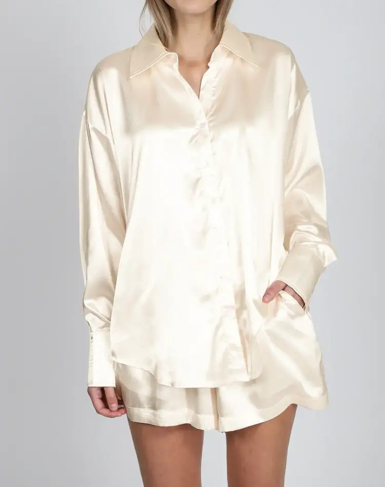 Brunette Brunette Silk Button Up Shirt | Almond Milk