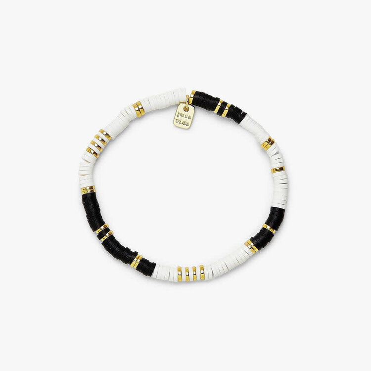Pura Vida Pura Vida Black & White Disc Stretch Bracelet | Gold