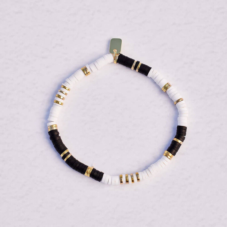 Pura Vida Pura Vida Black & White Disc Stretch Bracelet | Gold