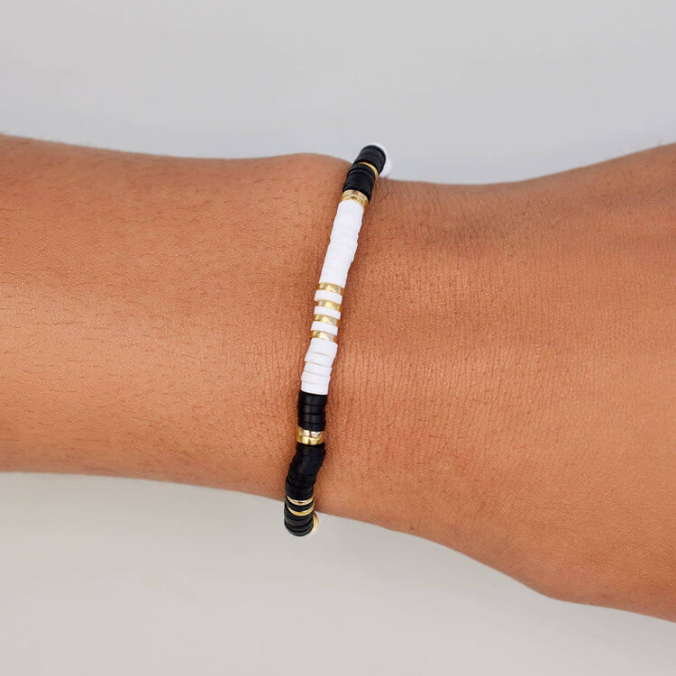 Pura Vida Pura Vida Black & White Disc Stretch Bracelet | Gold