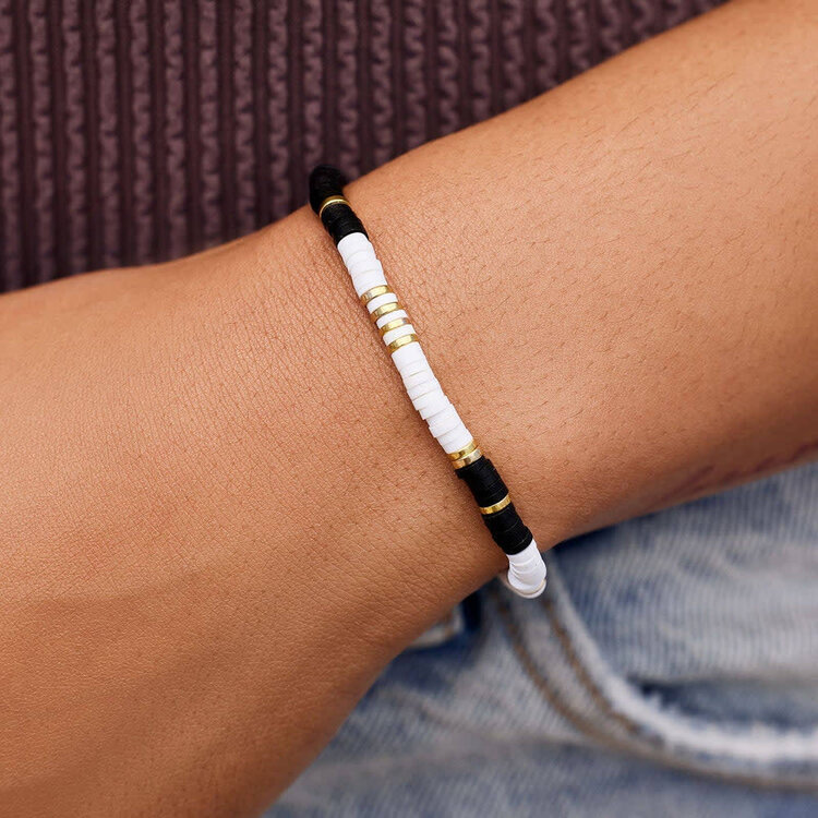 Pura Vida Pura Vida Black & White Disc Stretch Bracelet | Gold