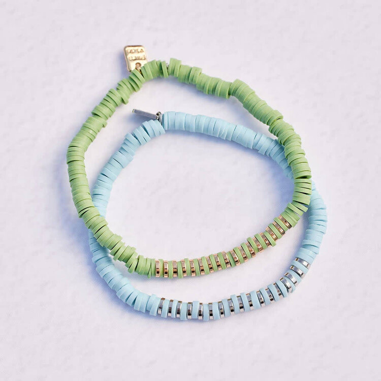 Pura Vida Pura Vida Heishi Disc & Metal Bead Stretch Bracelet | Aqua