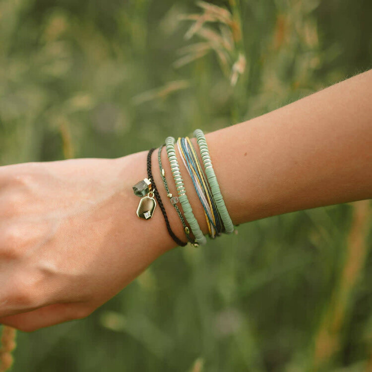 Pura Vida Pura Vida Heishi Disc & Metal Bead Stretch Bracelet | Aqua