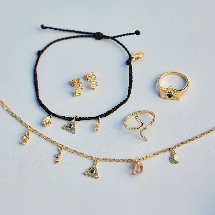 Pura Vida Pura Vida Mystics Mixed Gold Charm Bracelet | Black