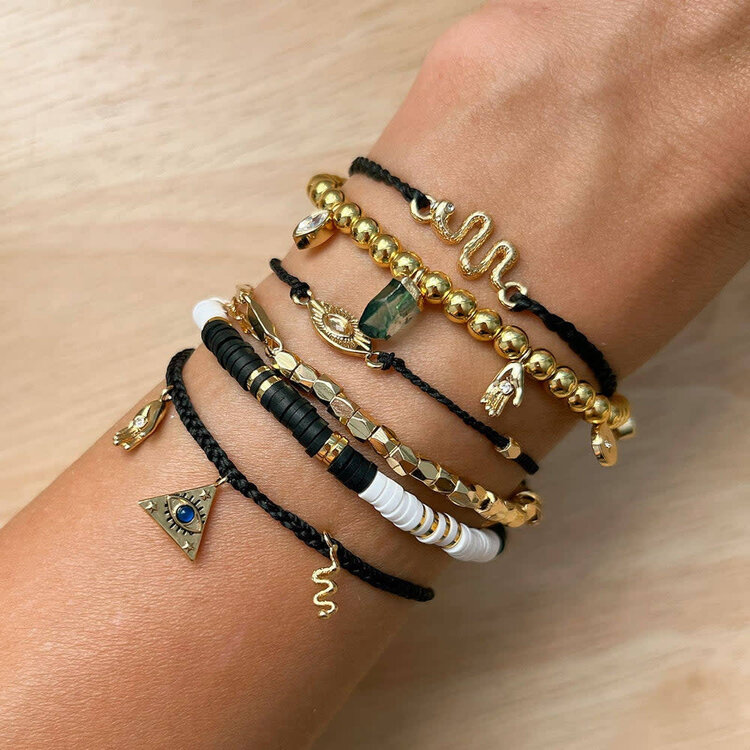 Pura Vida Pura Vida Mystics Mixed Gold Charm Bracelet | Black